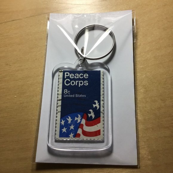 Peace Corp Keychain - Recycled Postage Stamp USA #K29 - Picture 2 of 6